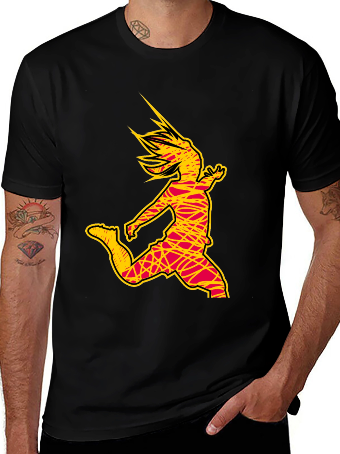 Abstract Soccer Kick Graphic Tee - Black