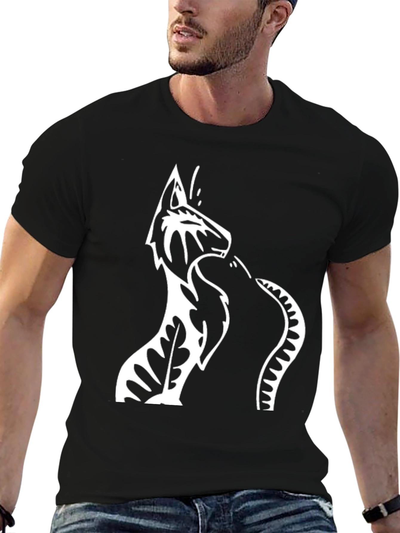 Black T-Shirt with Wolf & Snake Graphic