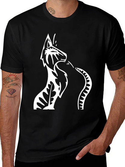 Black T-Shirt with Wolf & Snake Graphic