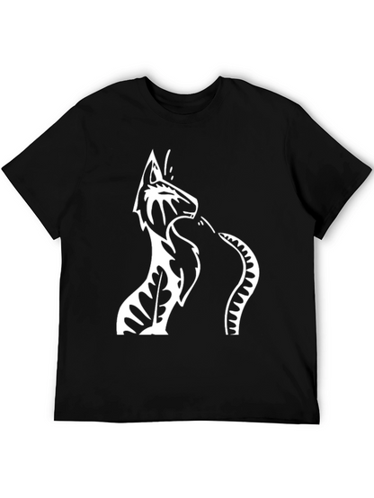 Black T-Shirt with Wolf & Snake Graphic