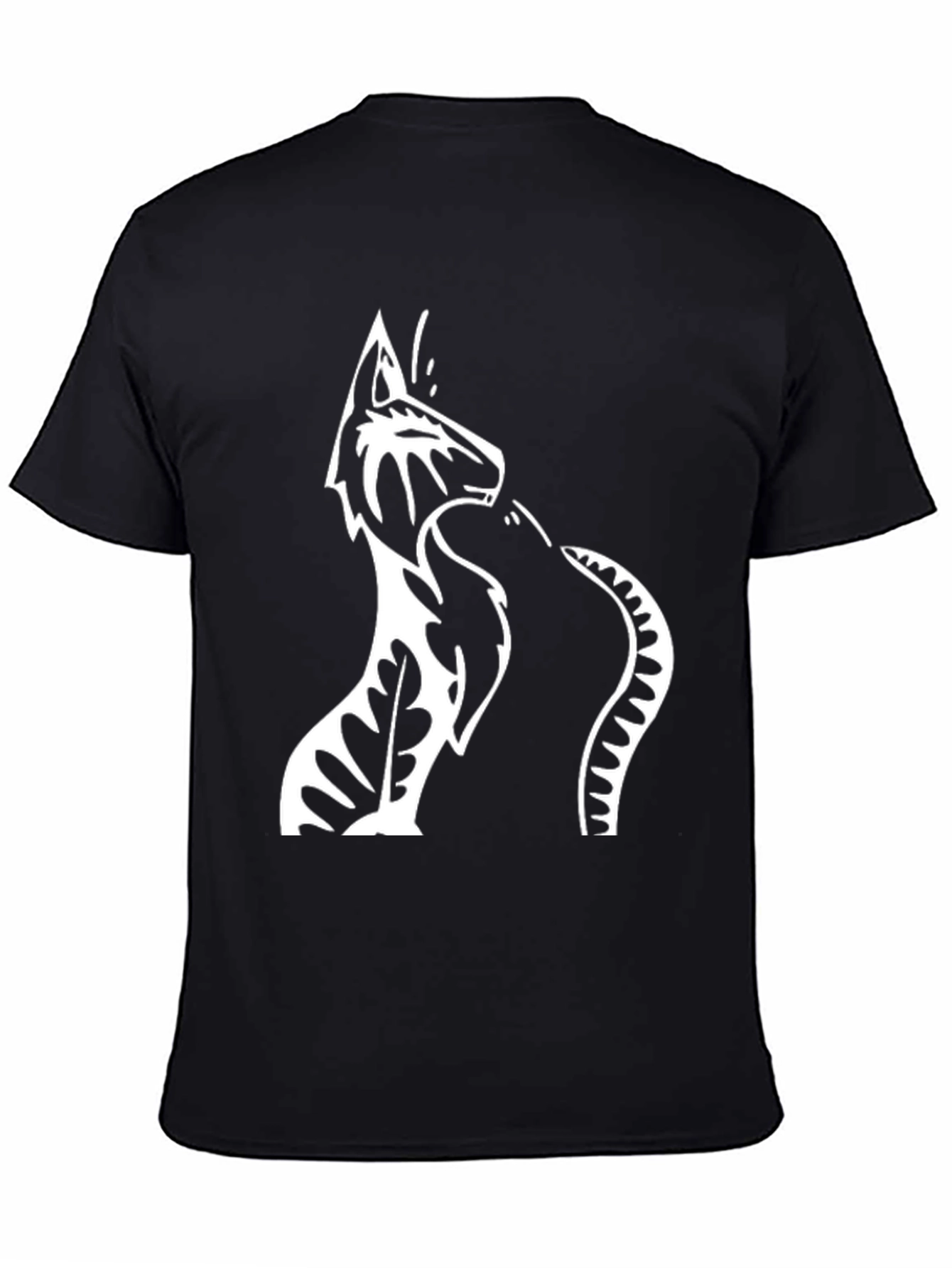 Black T-Shirt with Wolf & Snake Graphic