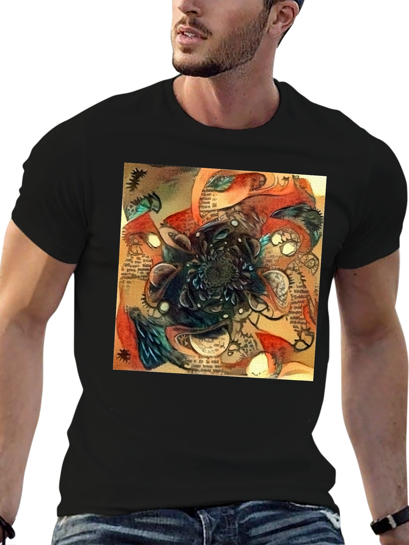 Abstract Time Blossom Black T-Shirt