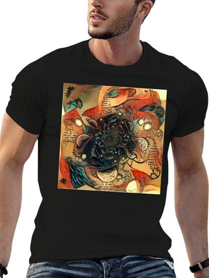 Abstract Time Blossom Black T-Shirt