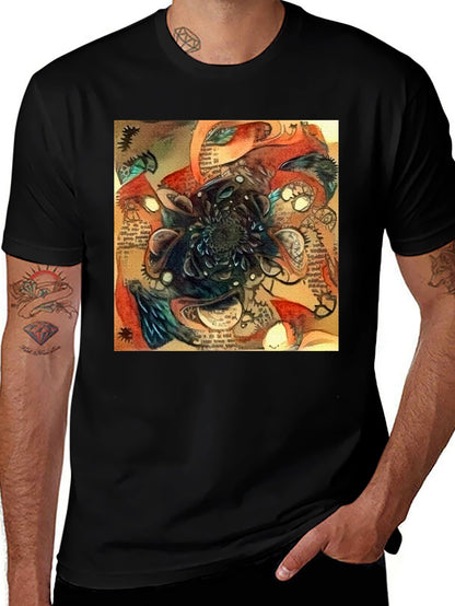 Abstract Time Blossom Black T-Shirt