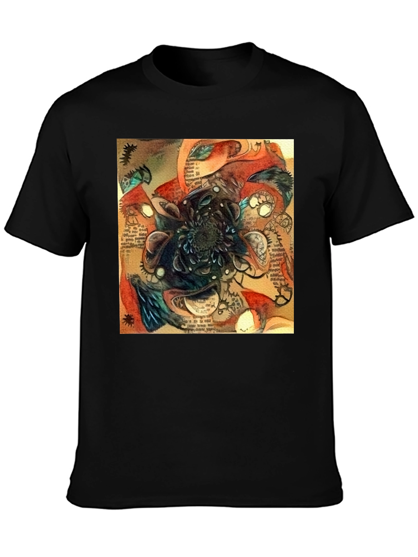 Abstract Time Blossom Black T-Shirt