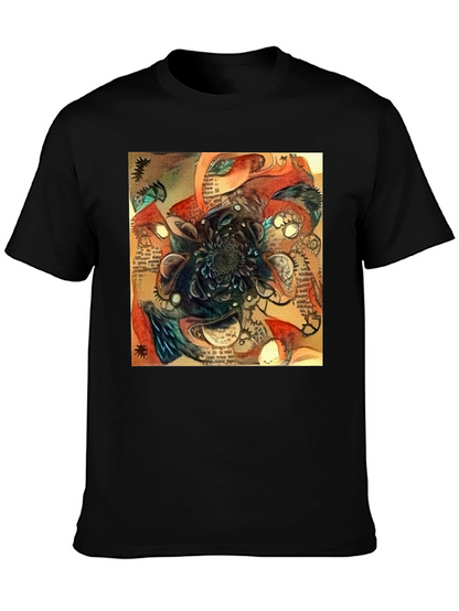 Abstract Time Blossom Black T-Shirt