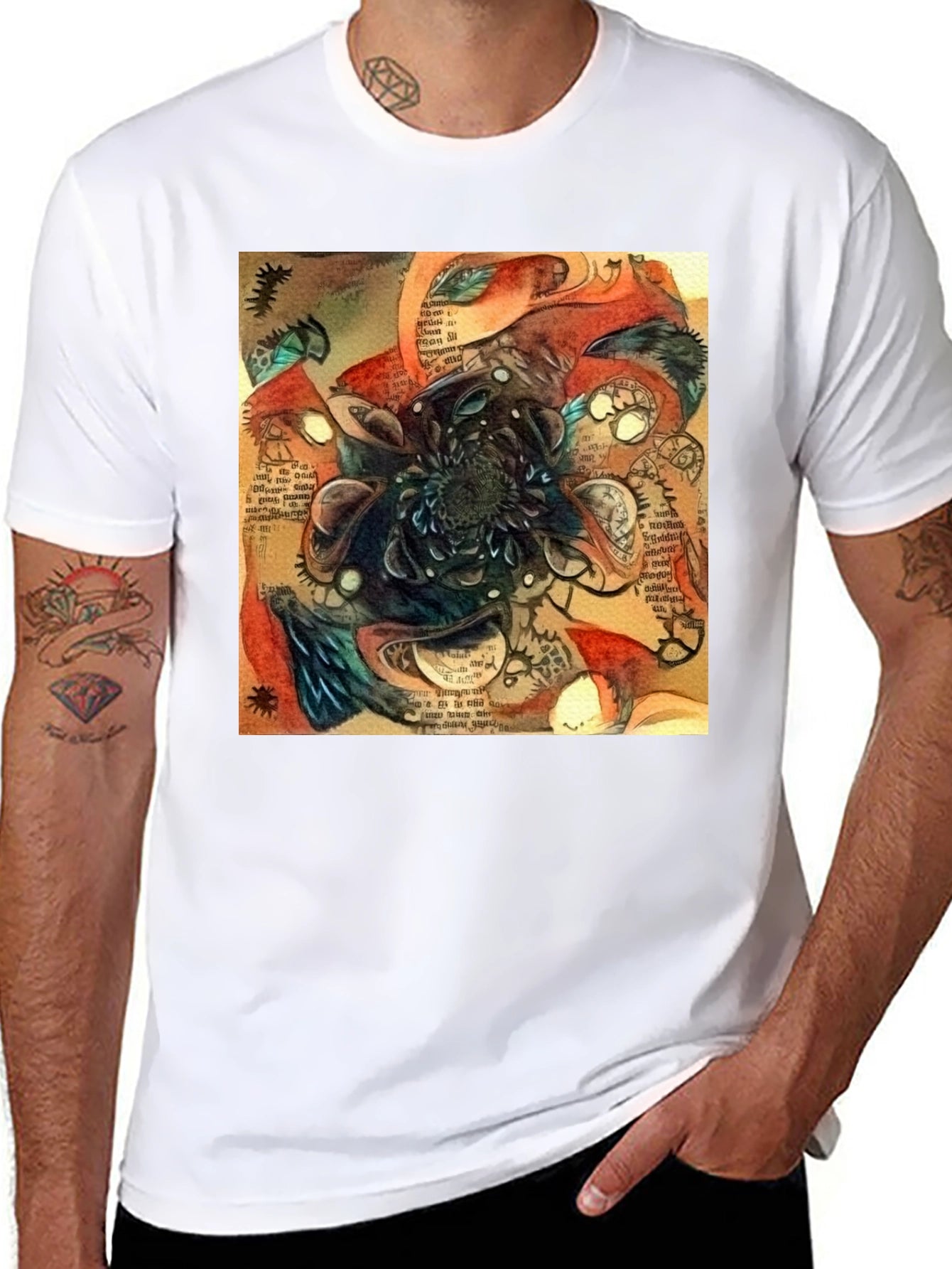 Abstract Time Blossom Black T-Shirt