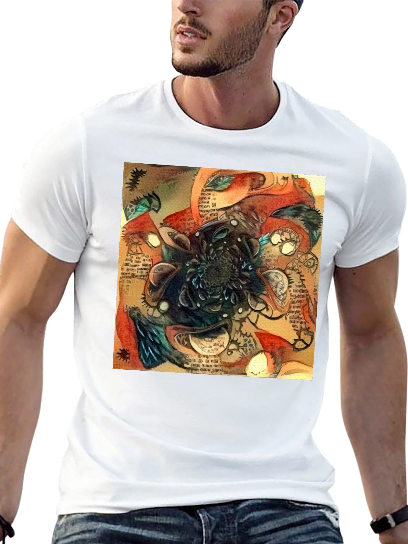 Abstract Time Blossom Black T-Shirt