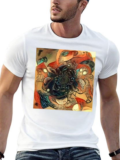 Abstract Time Blossom Black T-Shirt