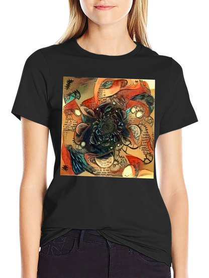 Abstract Time Blossom Black T-Shirt