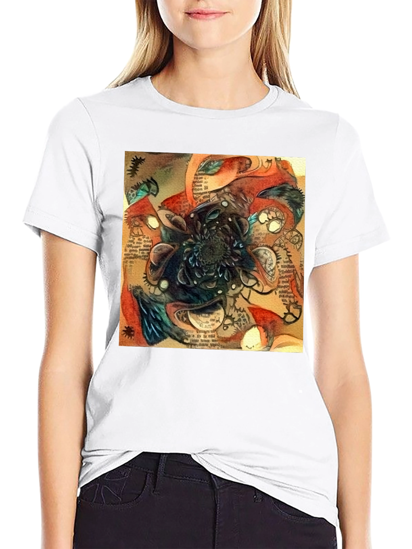 Abstract Time Blossom Black T-Shirt