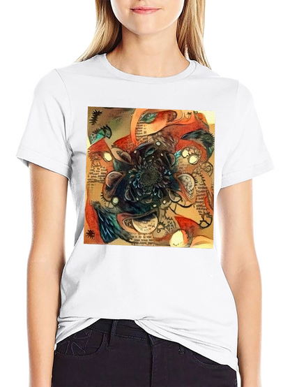 Abstract Time Blossom Black T-Shirt