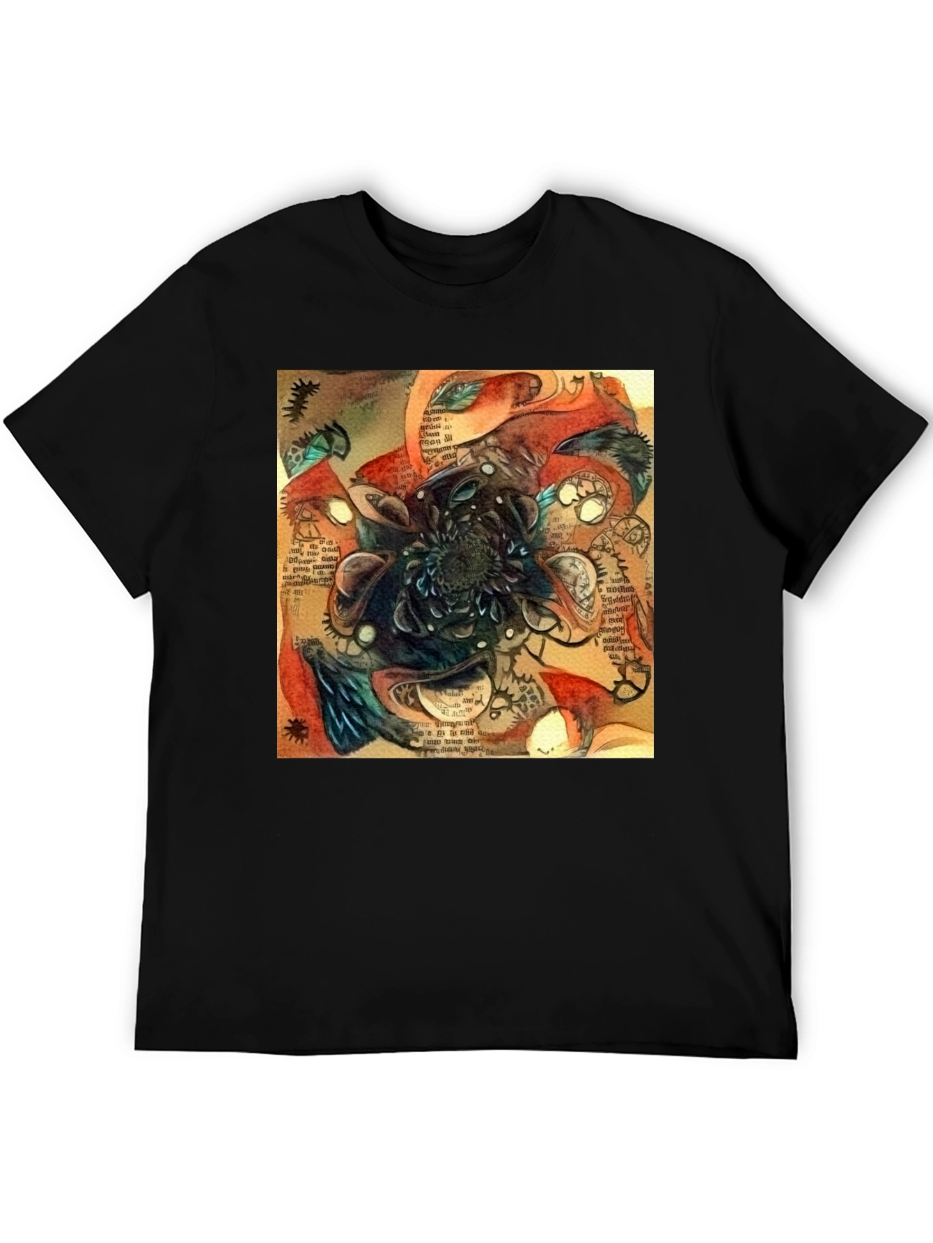 Abstract Time Blossom Black T-Shirt