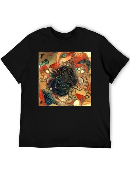 Abstract Time Blossom Black T-Shirt