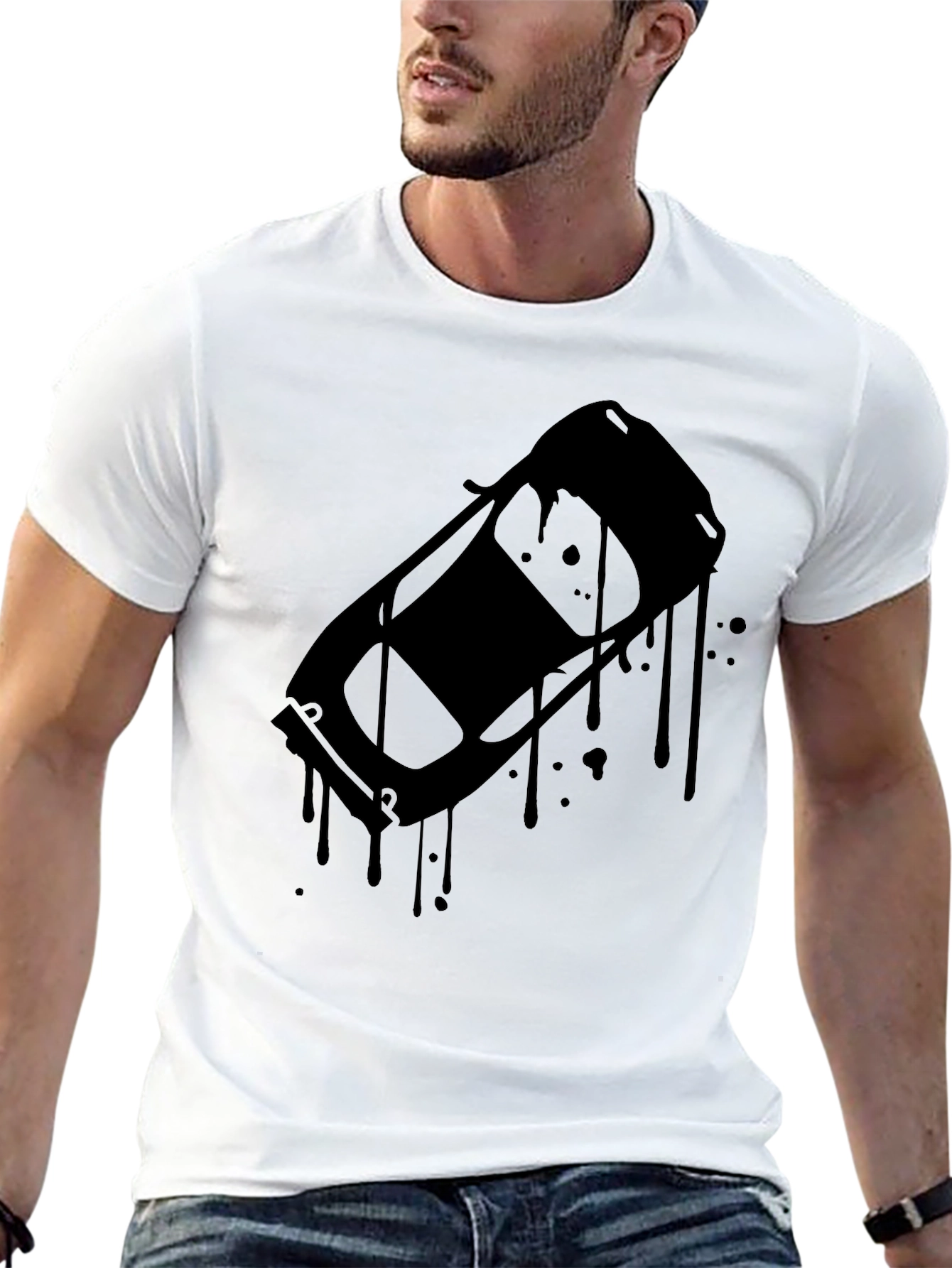 Black Car Drip Graphic Tee - Mens Casual Style