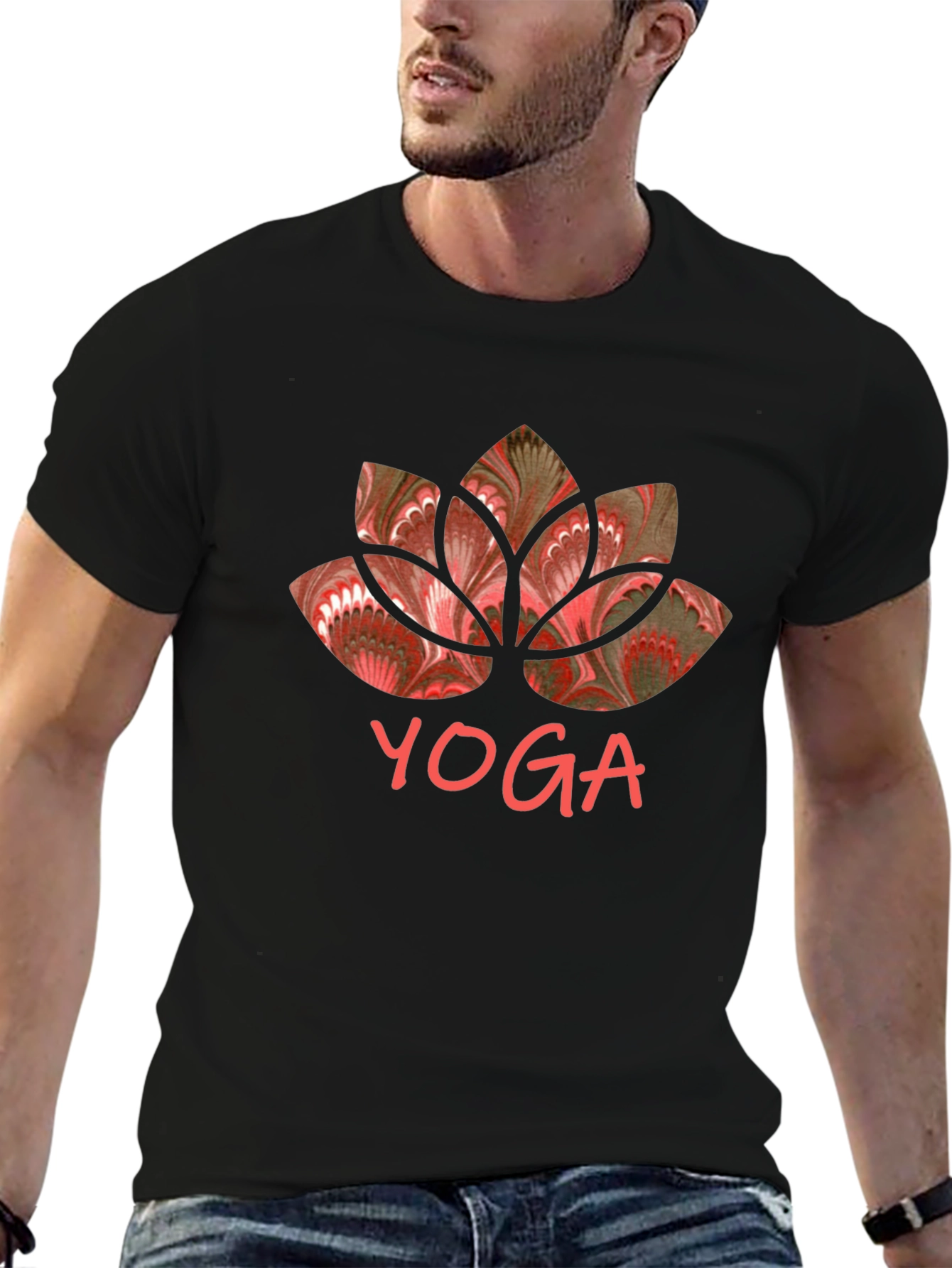 Yoga Lotus Graphic Tee - Black Cotton Shirt