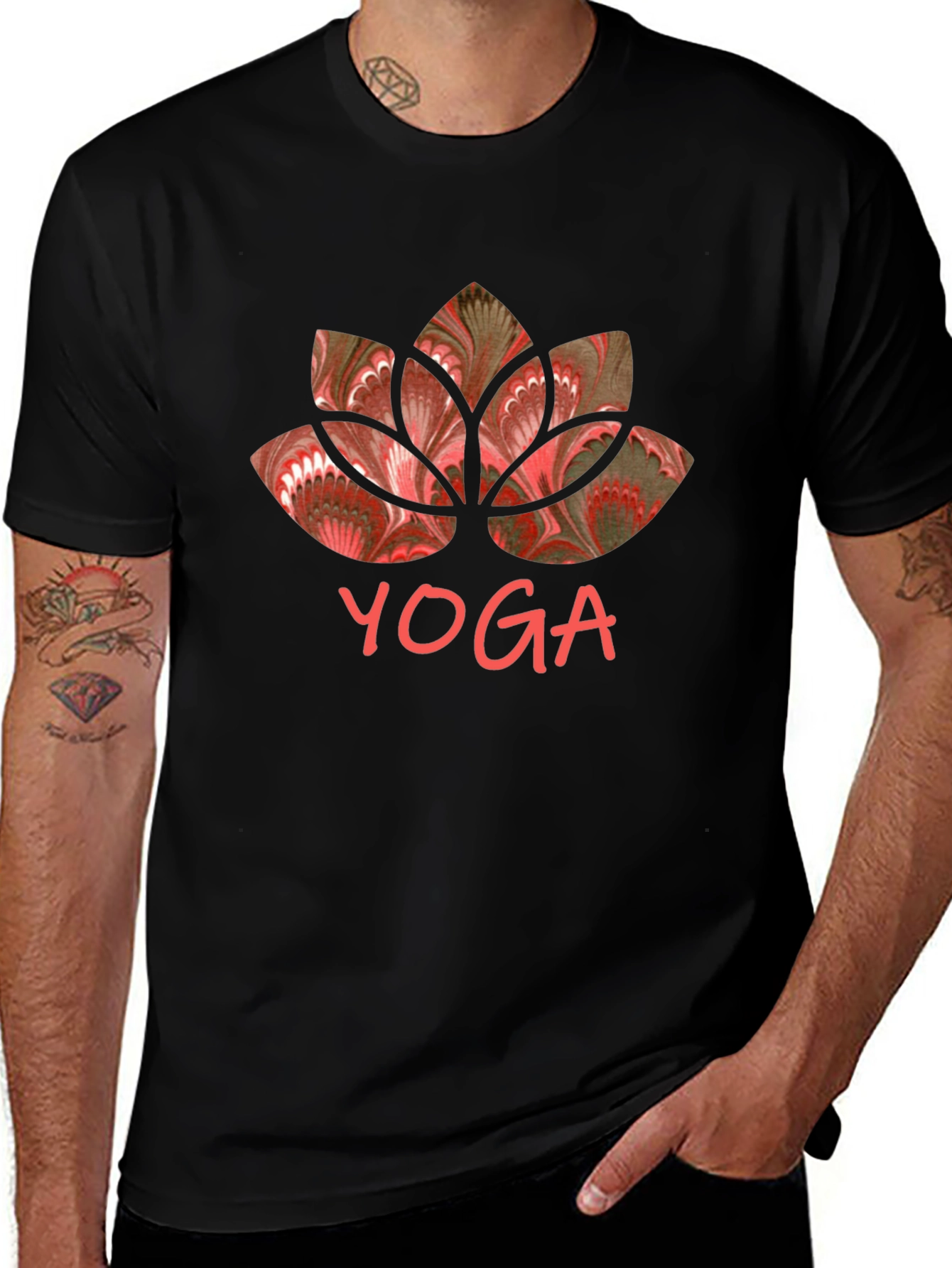 Yoga Lotus Graphic Tee - Black Cotton Shirt