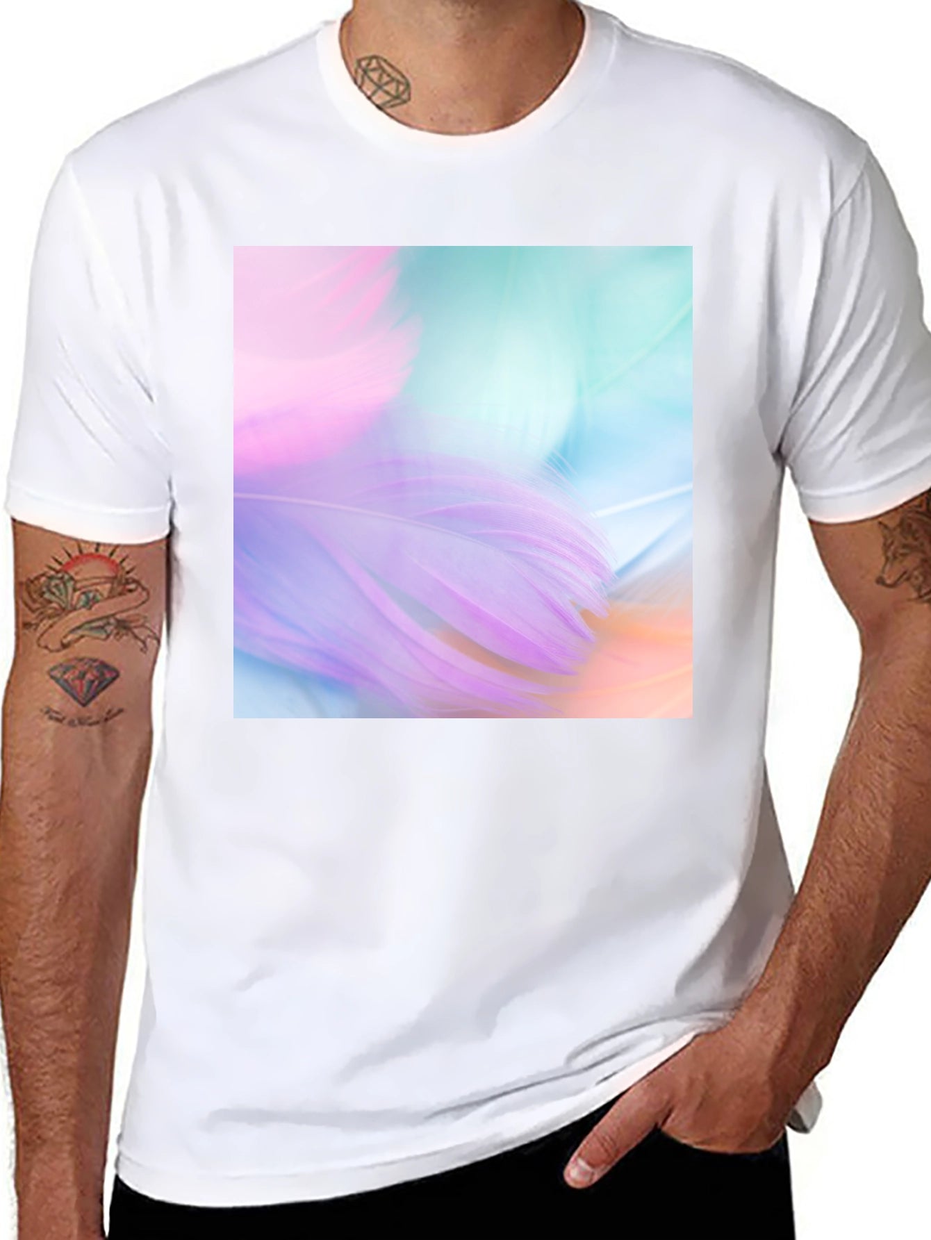 Abstract Feather Graphic Black Tee
