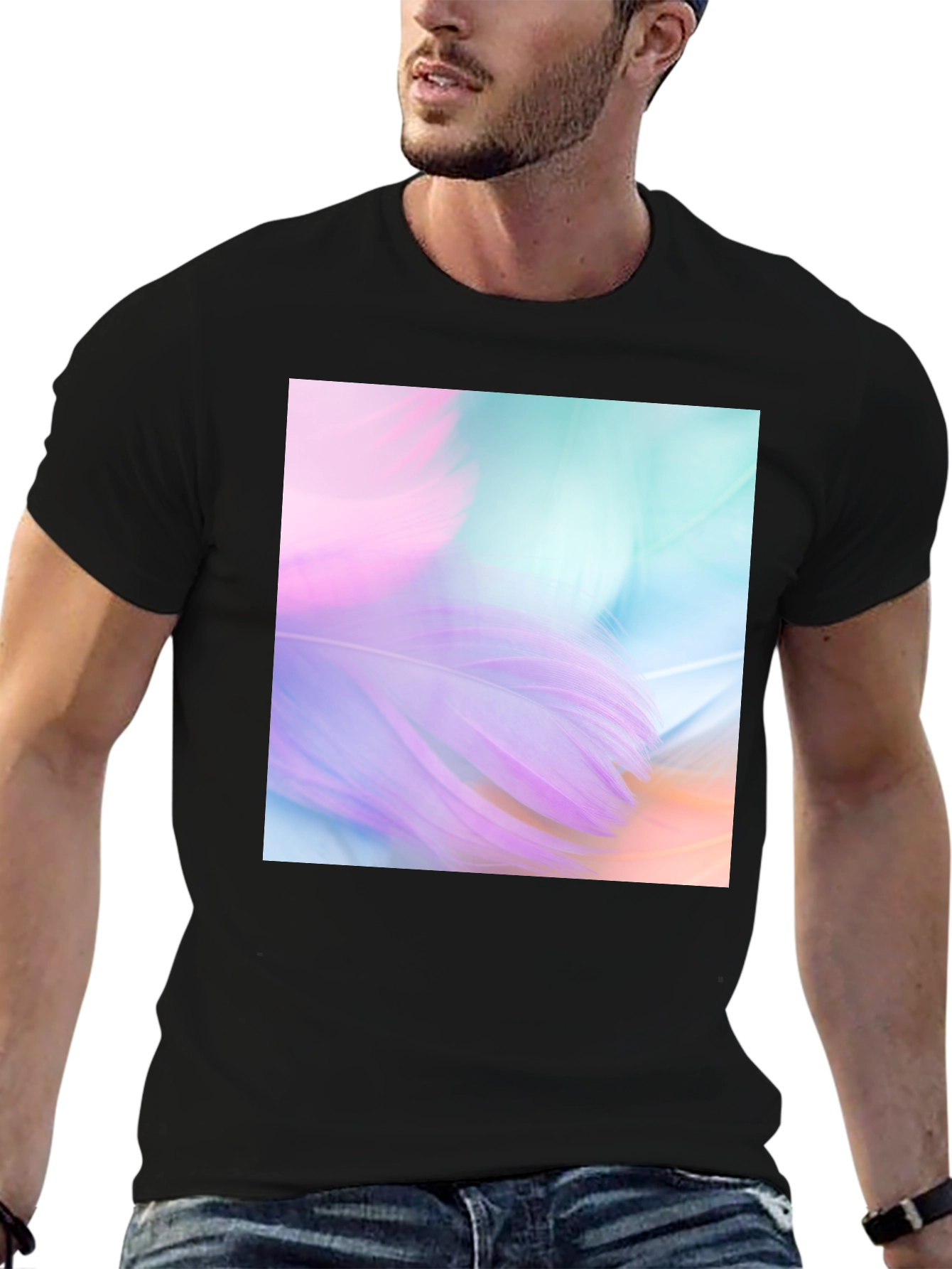 Abstract Feather Graphic Black Tee