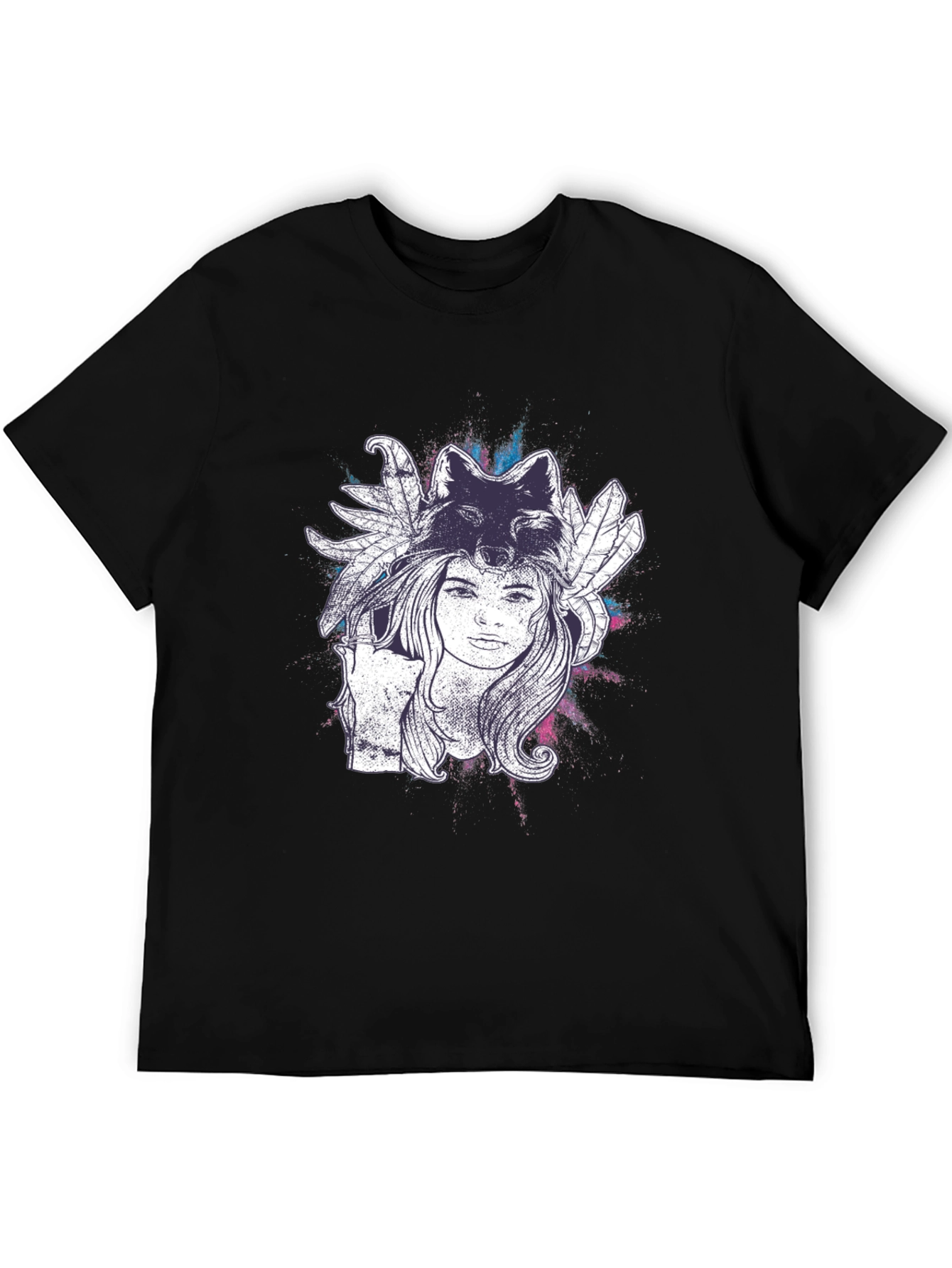 Wolf Spirit Graphic Tee - Black Cotton T-Shirt