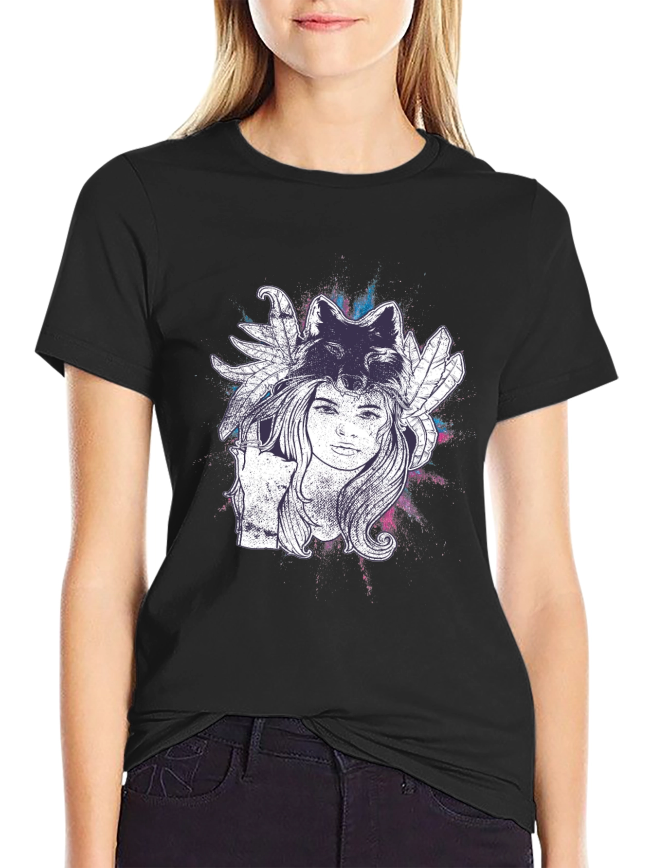 Wolf Spirit Graphic Tee - Black Cotton T-Shirt