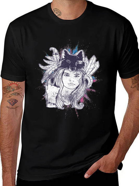 Wolf Spirit Graphic Tee - Black Cotton T-Shirt