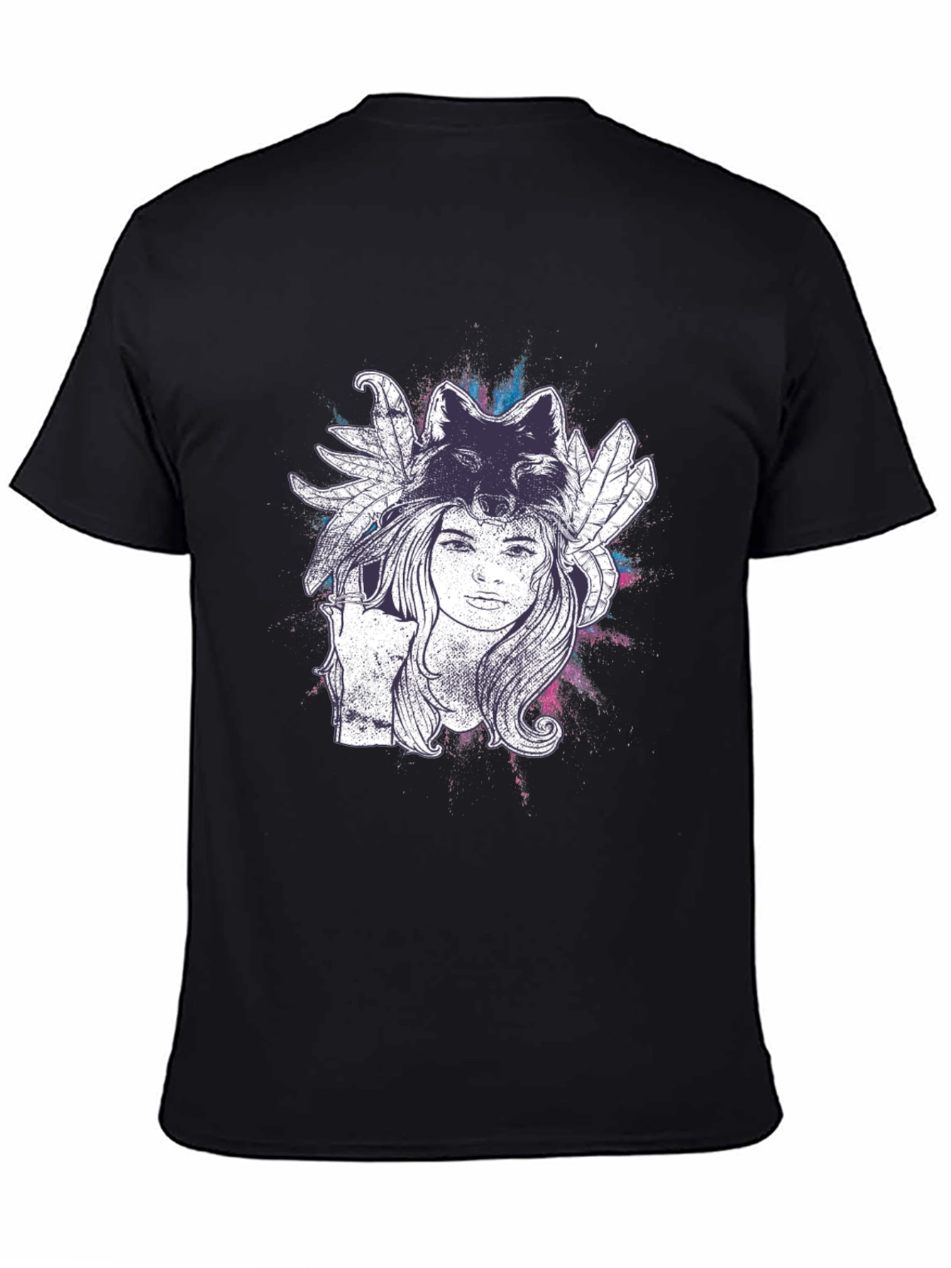 Wolf Spirit Graphic Tee - Black Cotton T-Shirt
