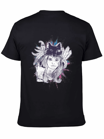 Wolf Spirit Graphic Tee - Black Cotton T-Shirt