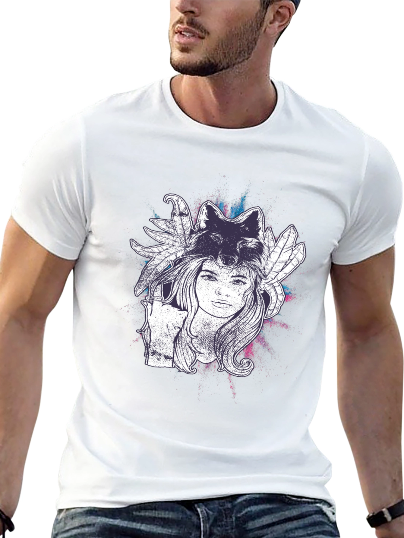 Wolf Spirit Graphic Tee - Black Cotton T-Shirt