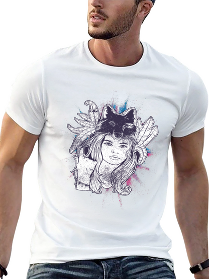 Wolf Spirit Graphic Tee - Black Cotton T-Shirt