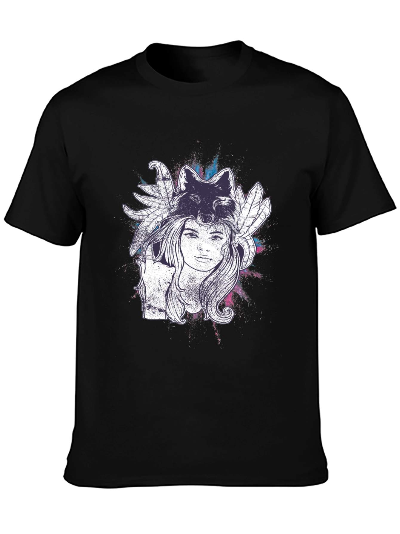 Wolf Spirit Graphic Tee - Black Cotton T-Shirt