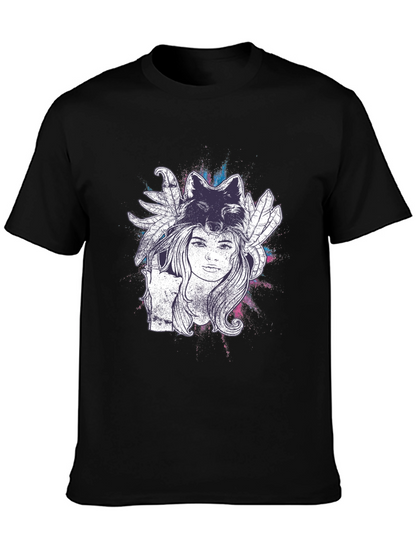 Wolf Spirit Graphic Tee - Black Cotton T-Shirt