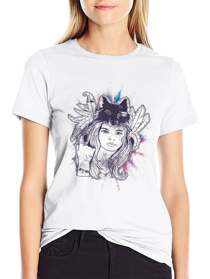 Wolf Spirit Graphic Tee - Black Cotton T-Shirt