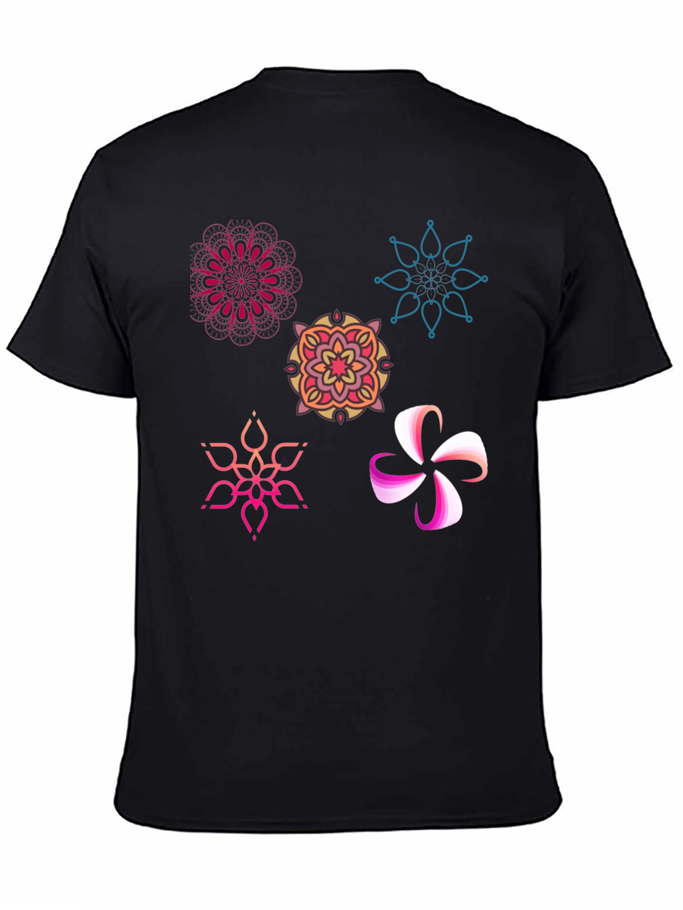 Abstract Floral Design Black T-Shirt