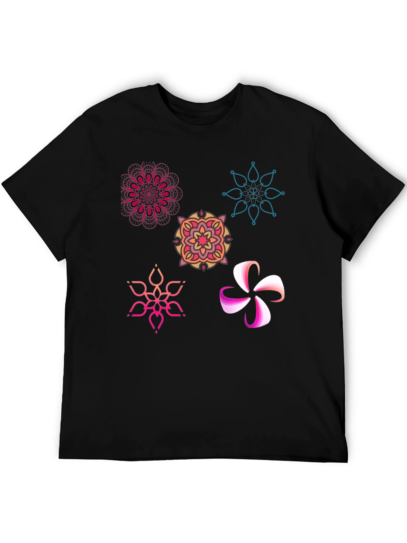 Abstract Floral Design Black T-Shirt