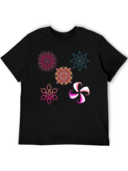 Abstract Floral Design Black T-Shirt