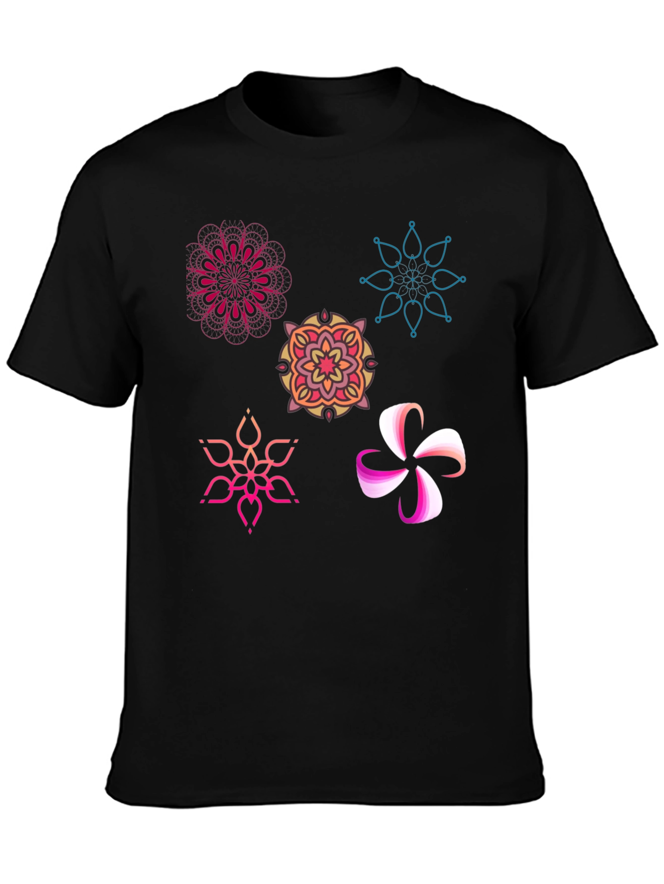 Abstract Floral Design Black T-Shirt
