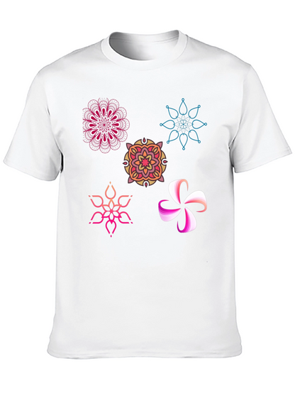 Abstract Floral Design Black T-Shirt