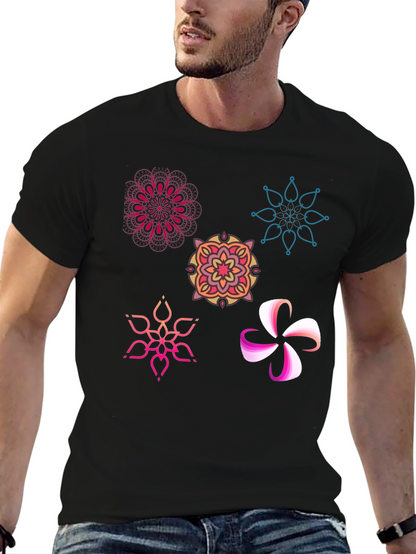 Abstract Floral Design Black T-Shirt