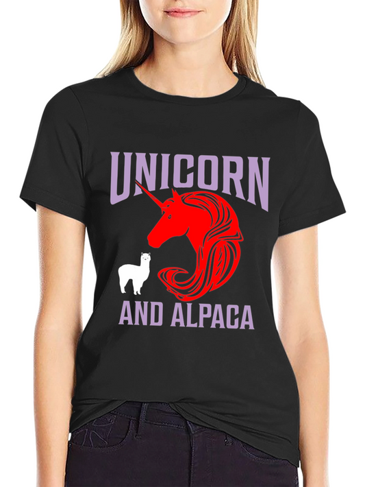 Unicorn & Alpaca Graphic Tee - Black Cotton Blend T-Shirt