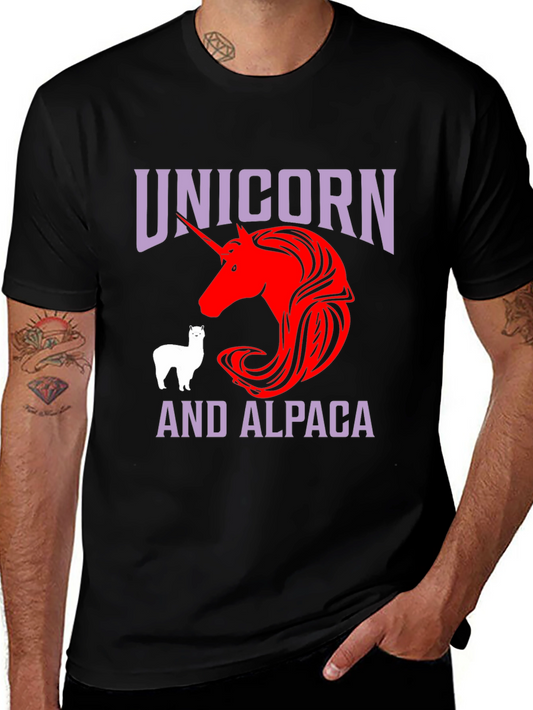 Unicorn & Alpaca Graphic Tee - Black Cotton Blend T-Shirt
