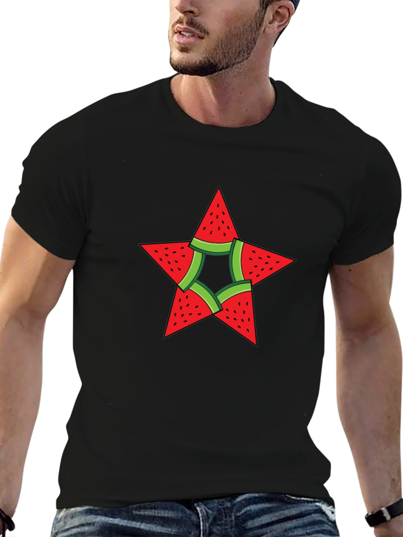 Watermelon Star Graphic Black T-Shirt
