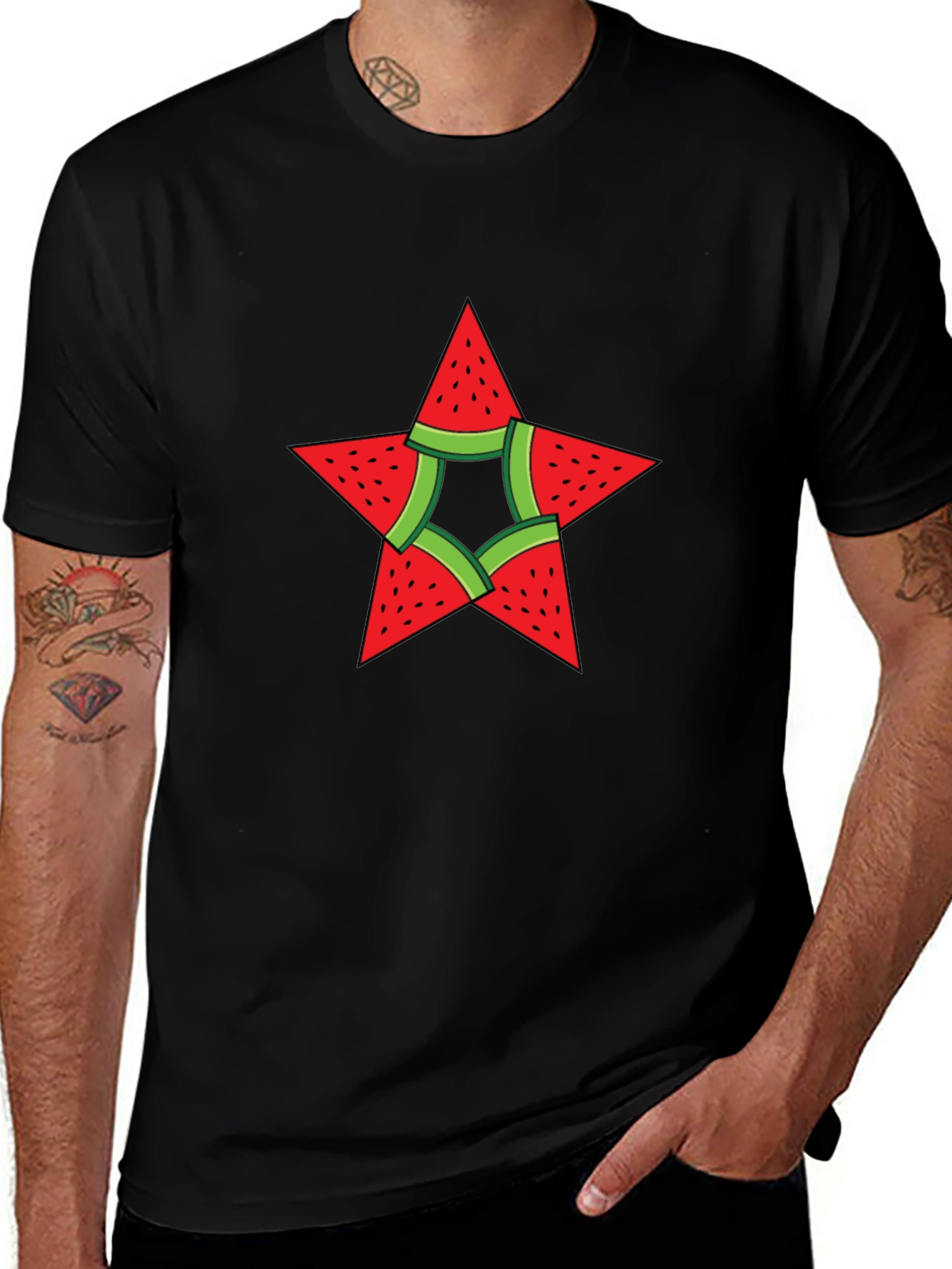 Watermelon Star Graphic Black T-Shirt