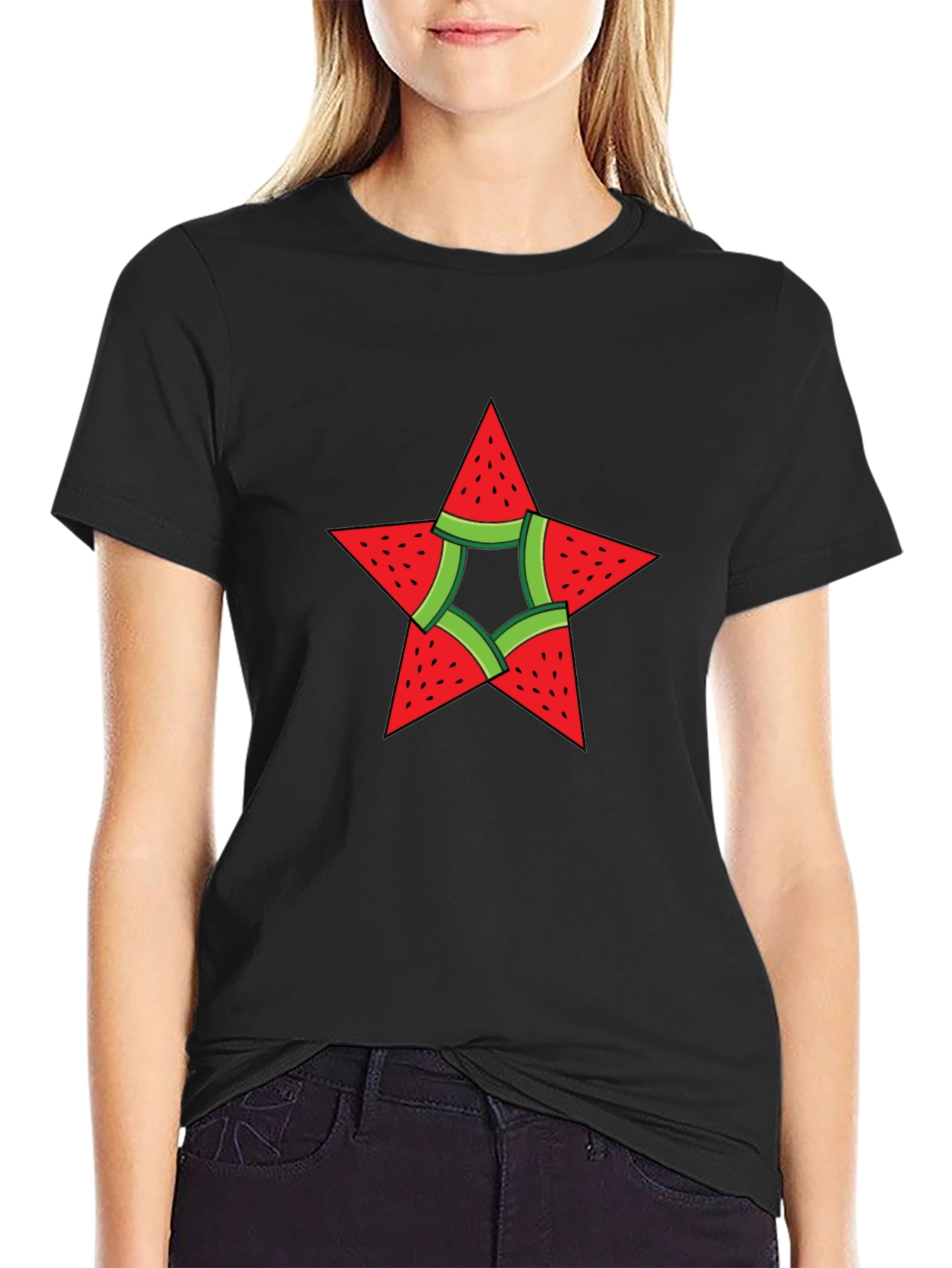 Watermelon Star Graphic Black T-Shirt