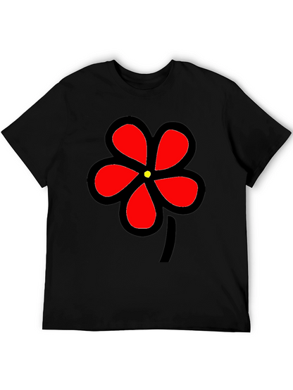Black T-Shirt with Bold Red Flower Graphic