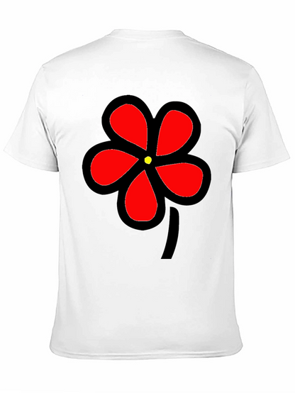 Black T-Shirt with Bold Red Flower Graphic