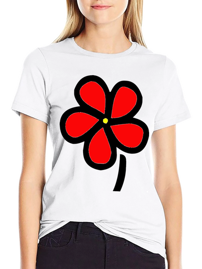 Black T-Shirt with Bold Red Flower Graphic