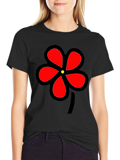 Black T-Shirt with Bold Red Flower Graphic