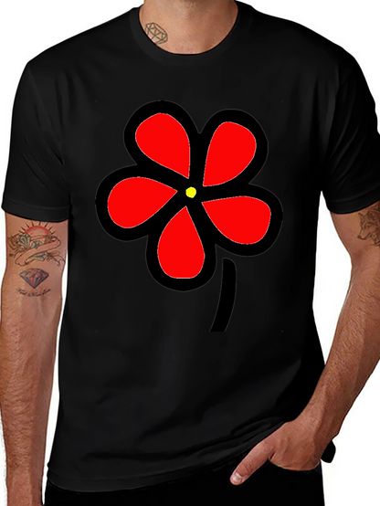 Black T-Shirt with Bold Red Flower Graphic