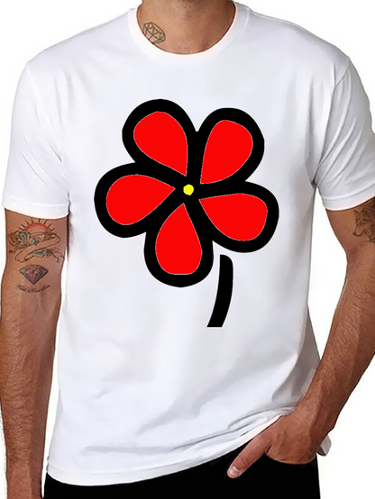Black T-Shirt with Bold Red Flower Graphic